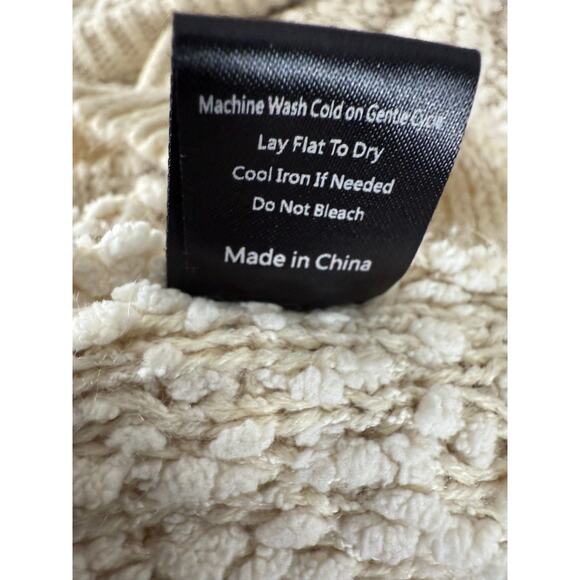 Pol Size L Outdoor Drawstring Hooded Sweater Ivory Long Sleeve V Neck - Picture 7 of 8